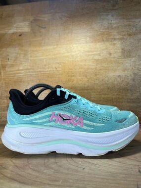 Hoka One One Bondi 9 Womens Size 10.5 Running Shoes Blue Spark/Mint Fluorite